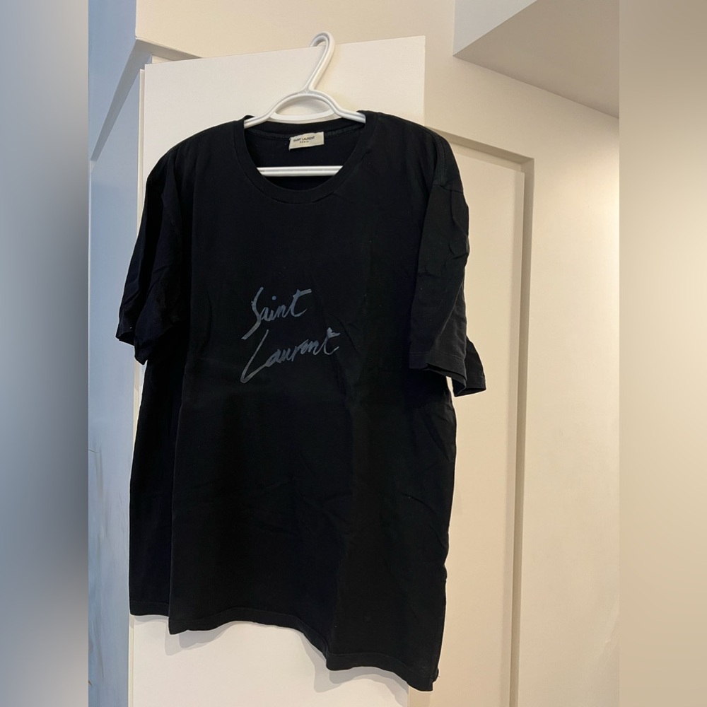 Saint Laurent Metallic Script Logo T-Shirt 2017 Collection by Anthony Vaccarello